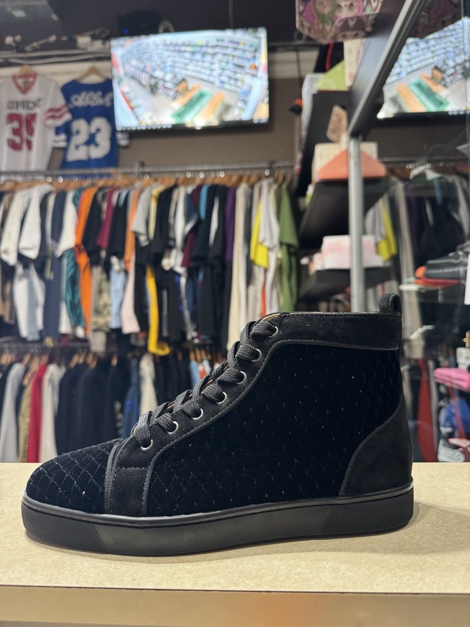 Christian Louboutin Louis Orlato Flat Black Velvet • Brand New