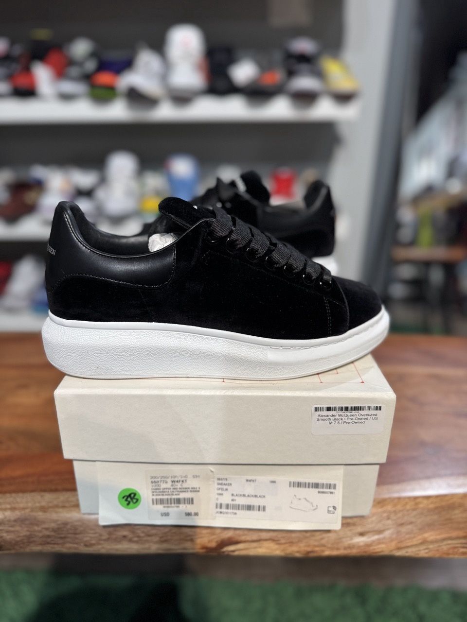 Alexander McQueen Oversized Smooth Black • Pre-Owned, Product Condition: Pre-Owned, Shoe Size: US M 7.5