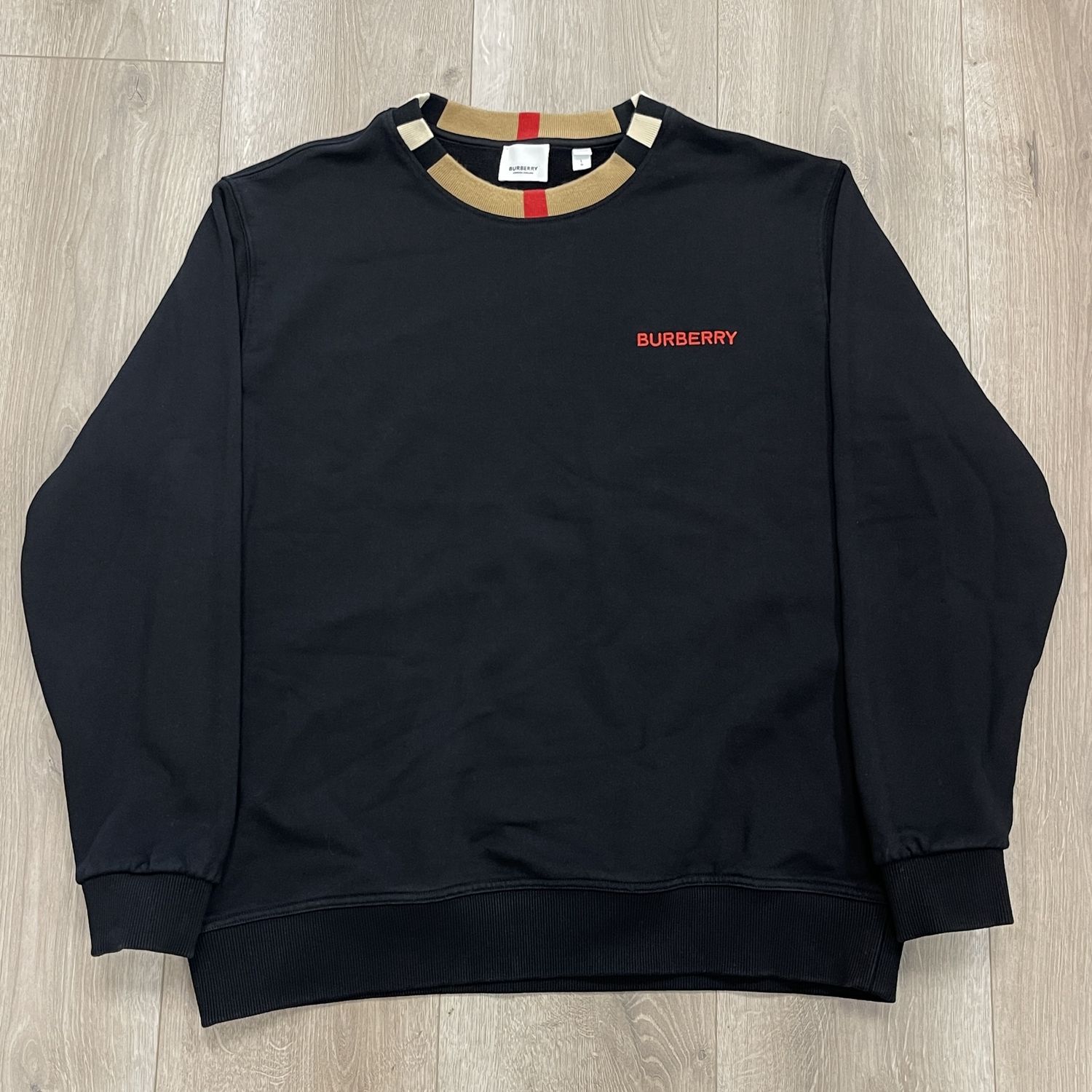 Burberry Icon Stripe Trim Cotton Sweatshirt - Pre-Owned, Clothing Size: L, Product Condition: Pre-Owned