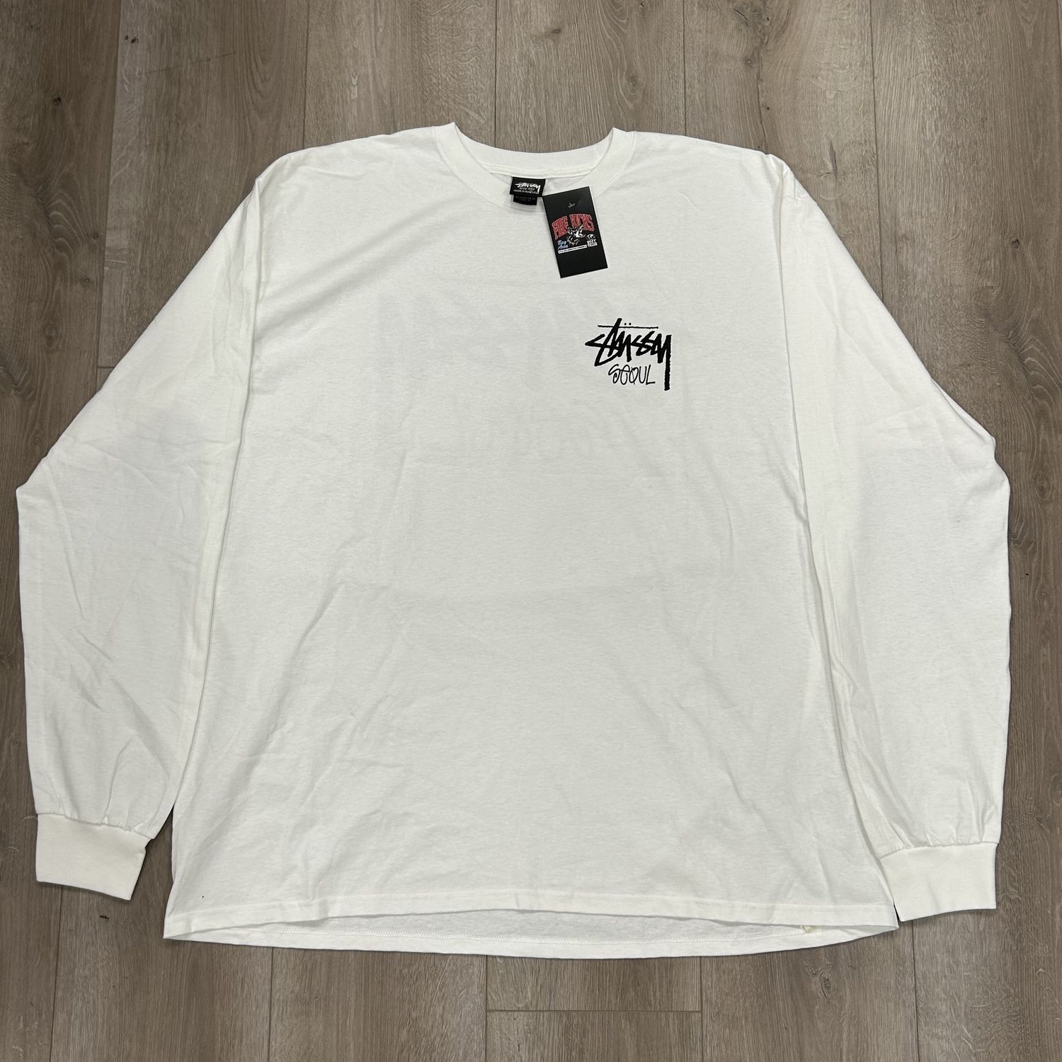 Stussy Seoul White Black Long Sleeve Shirt - New, Product Condition: Brand New, Clothing Size: XXL