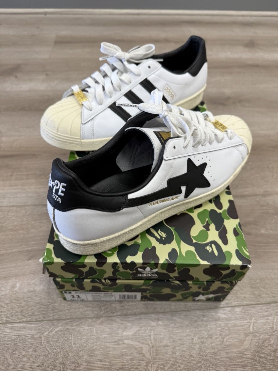 adidas Superstar 80s Bape White Black • Pre-Owned, Product Condition: Pre-Owned, Shoe Size: US M 11