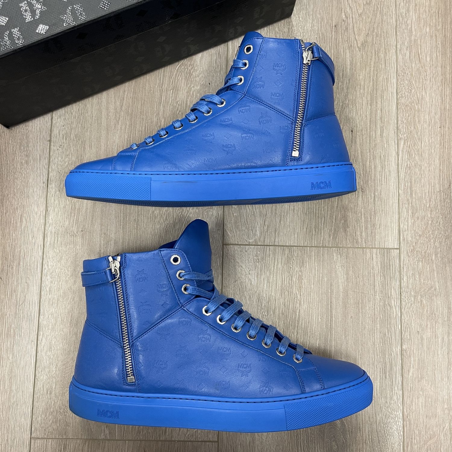 MCM Embossed Leather Turn-lock High-top Sneakers - Pre Owned, Product Condition: Pre-Owned, Shoe Size: US M 10