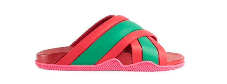 GUCCI Women&#39;s Web Slide Sandals In Green And Red Rubber