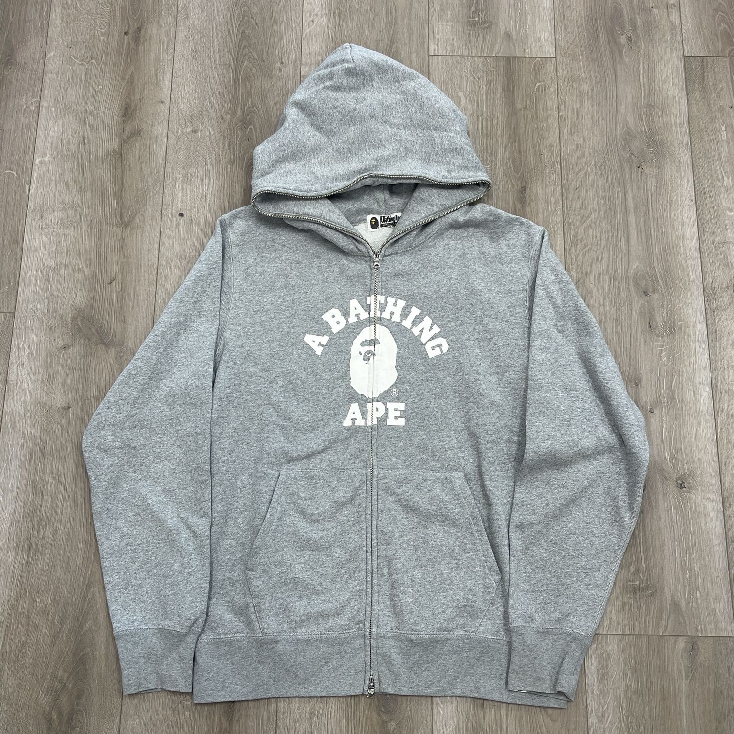 A Bathing Ape College Full Zip Hoodie Gray - Pre Owned, Clothing Size: XL, Product Condition: Pre-Owned