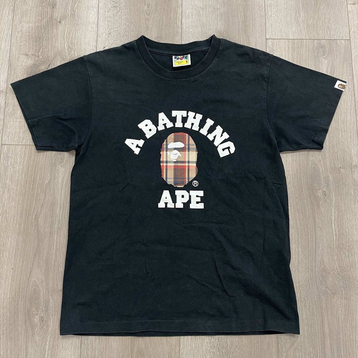 Bape Check College Logo Tee - Pre Owned, Product Condition: Pre-Owned, Clothing Size: S