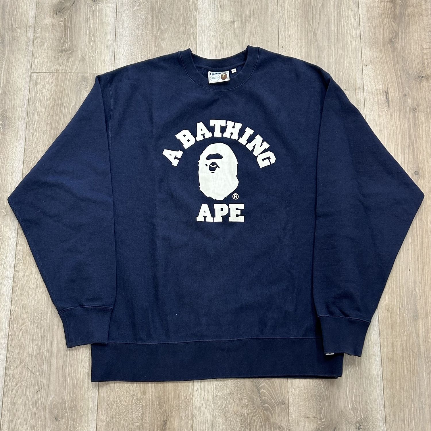 Bape College Logo Crewneck Navy - Pre Owned, Product Condition: Pre-Owned, Clothing Size: XXL