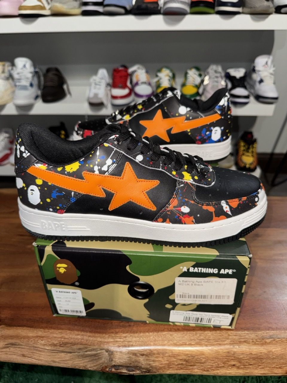 A Bathing Ape Bape Sta Paint Splatter Black - Pre-Owned, Product Condition: Pre-Owned, Shoe Size: US M 10