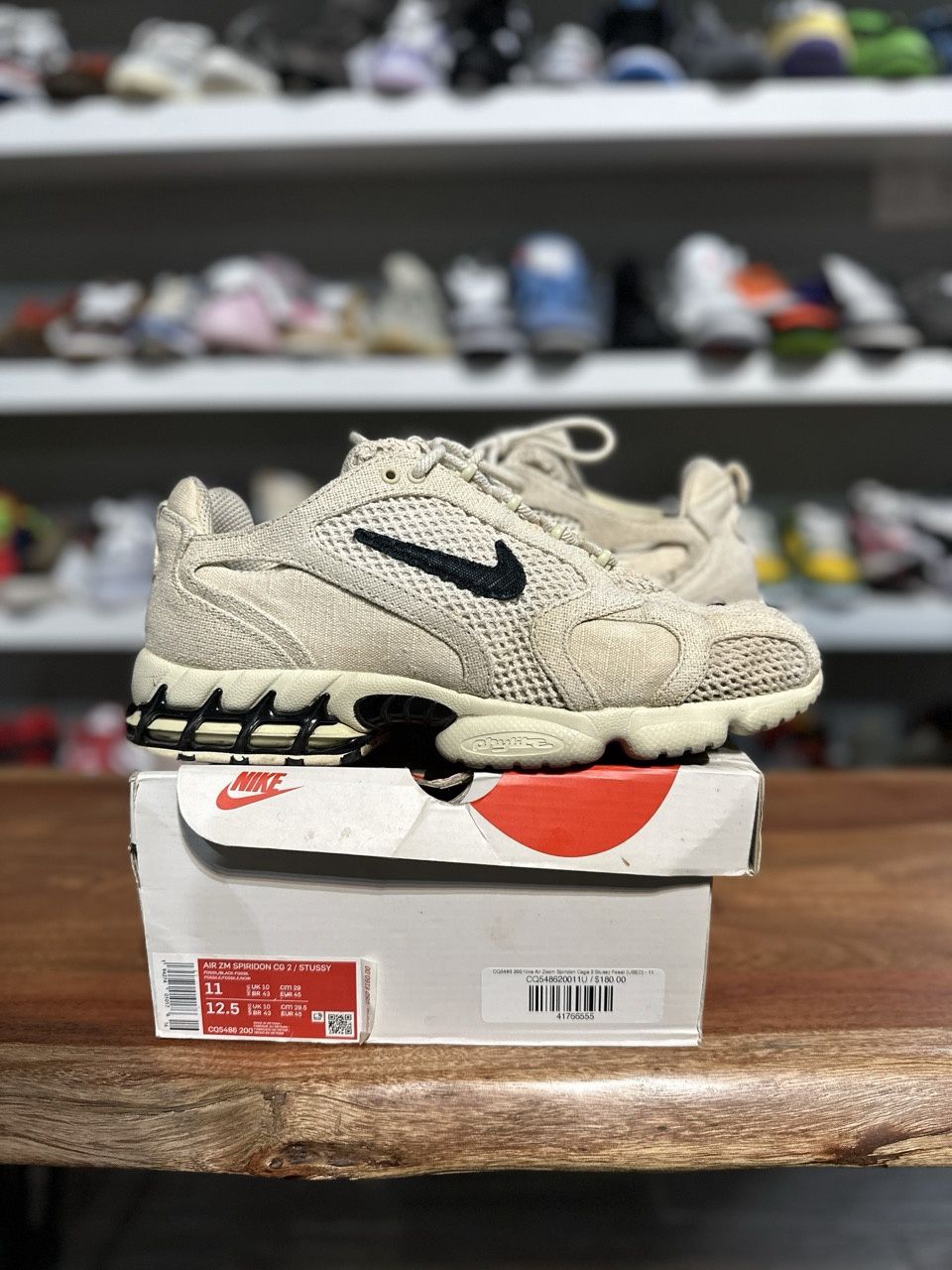 Nike Air Zoom Spiridon Cage 2 Stussy Fossil - Pre-Owned, Product Condition: Pre-Owned, Shoe Size: US M 11