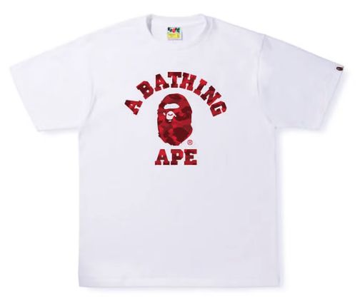 BAPE Color Camo College Tee White/Red - New, Product Condition: Brand New, Clothing Size: S