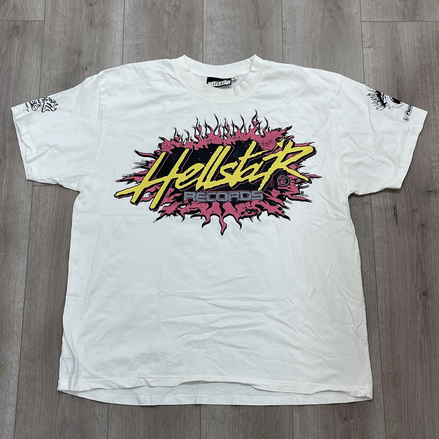 FW24 Hellstar Records T-Shirt White - Pre Owned, Product Condition: Pre-Owned, Clothing Size: XXL