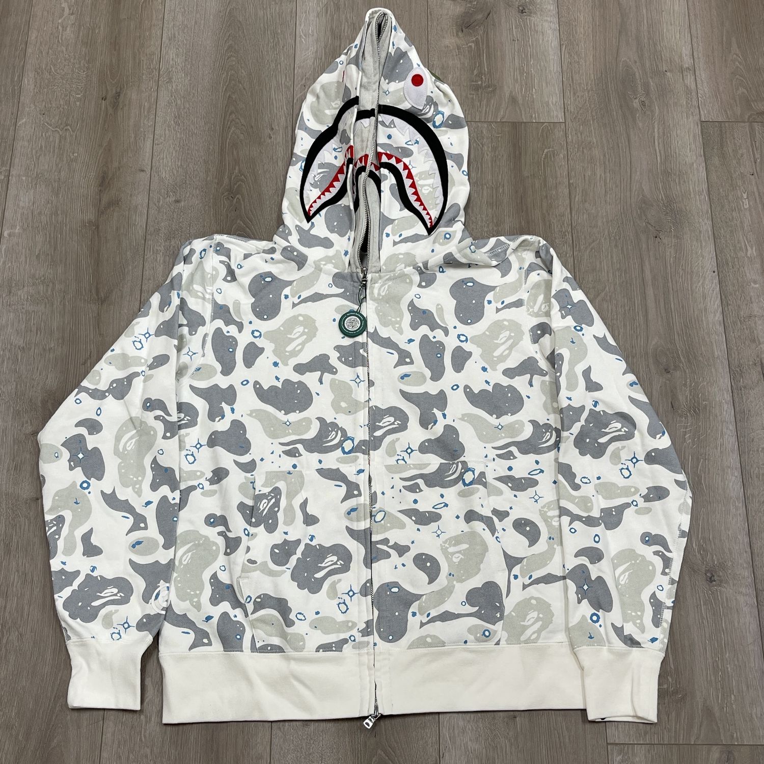 BAPE Space Camo Shark Full Zip Double Hoodie White Multi - New, Product Condition: Brand New, Clothing Size: L
