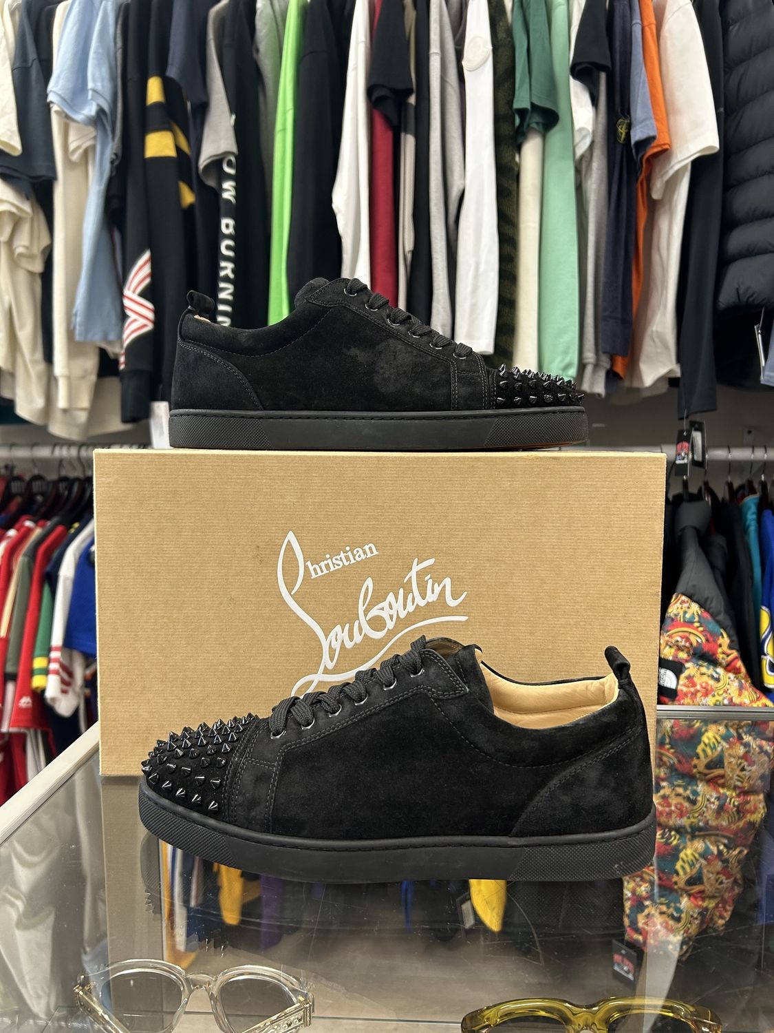 Christian Louboutin Louis Junior Spikes Flat &#39;Taupe&#39;, Product Condition: Pre-Owned, Shoe Size: US M 10