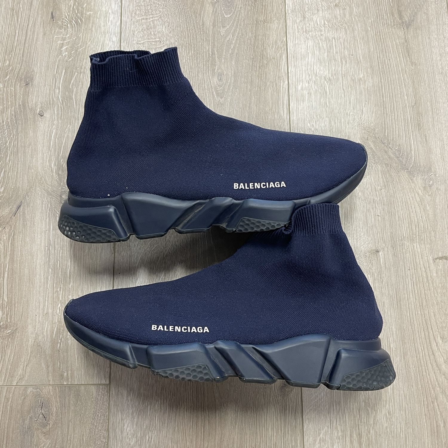 Balenciaga Blue Knit Fabric Speed Trainers High Top Sneakers Size 45, Product Condition: Pre-Owned, Shoe Size: US M 12
