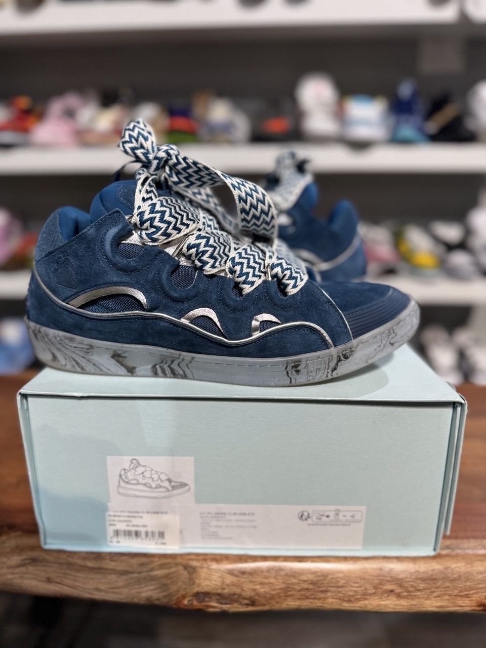 Lanvin Leather Curb Blue Silver - Pre-Owned, Product Condition: Pre-Owned, Shoe Size: US M 13