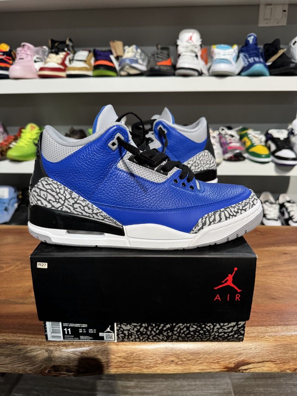Jordan 3 Retro Varsity Royal Cement • Pre-Owned, Product Condition: Pre-Owned, Shoe Size: US M 11