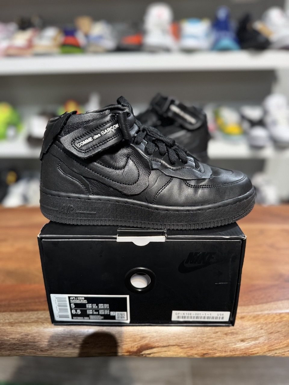 Nike Air Force 1 Mid Comme des Garcons Black • Pre-Owned, Product Condition: Pre-Owned, Shoe Size: US M 5