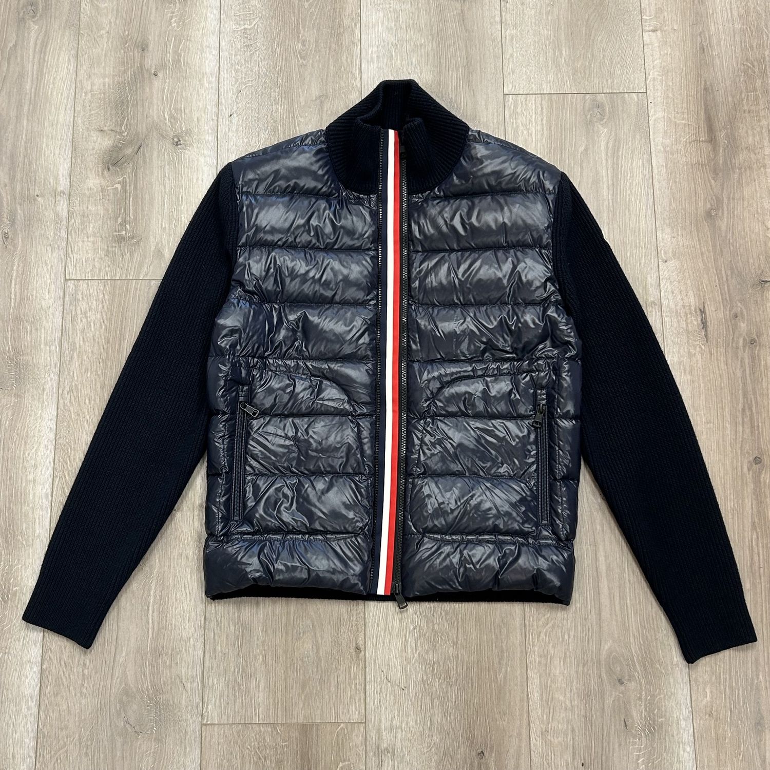 Moncler Padded Wool Zip-Up Cardigan - Pre-Owned, Product Condition: Pre-Owned, Shoe Size: L