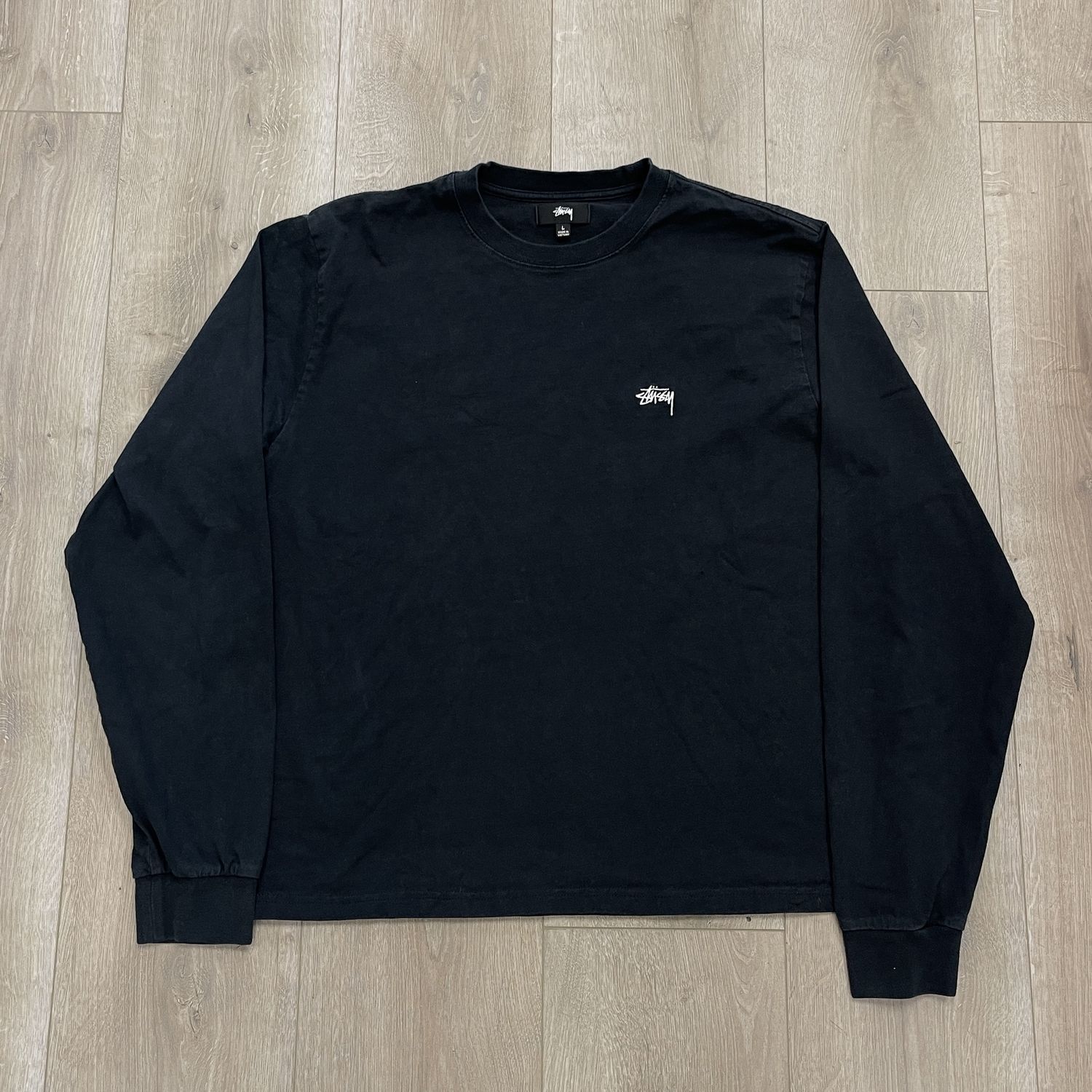 Stussy Stock Logo Long-Sleeve Crew &#39;Black&#39; - Pre-Owned, Clothing Size: L, Product Condition: Pre-Owned