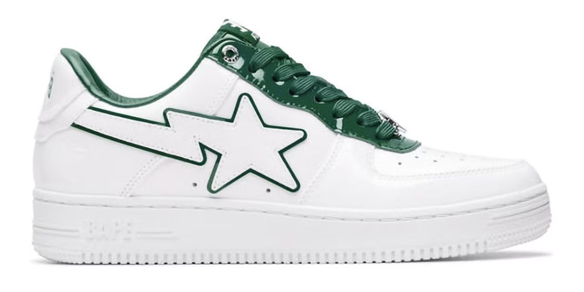 A Bathing Ape Bape Sta Patent Leather White Green - Brand New