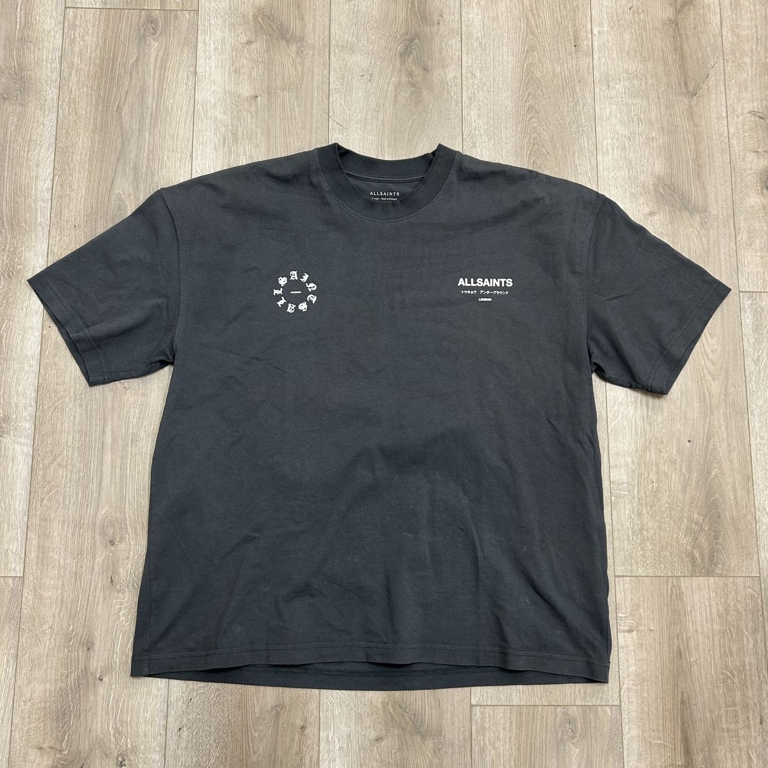 AllSaints Washed Black Reflektor Tee - Pre-Owned, Clothing Size: XL, Product Condition: Pre-Owned