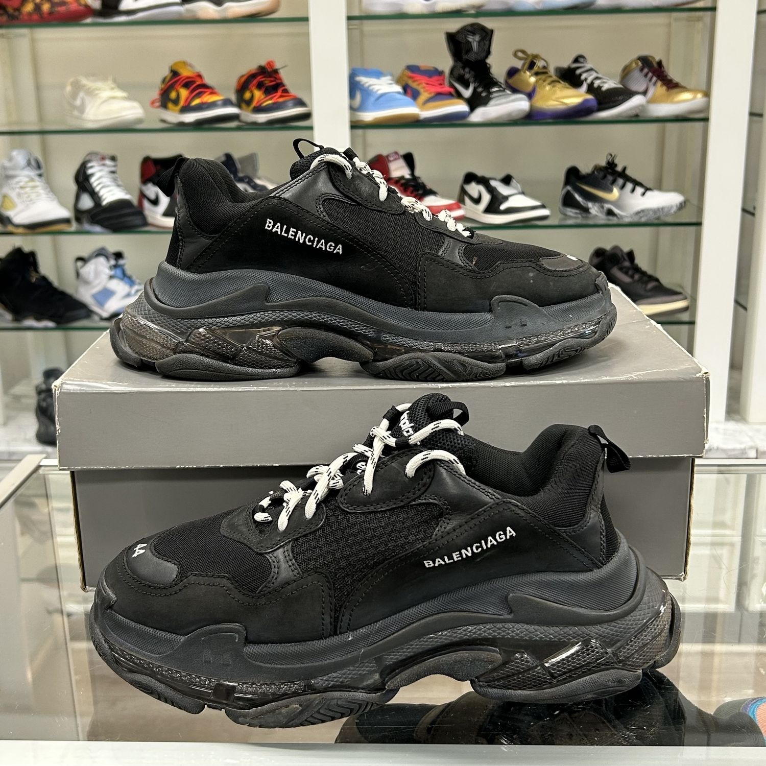 Balenciaga Black Mesh And Leather Triple S Trainer Sneakers - Pre-Owned, Product Condition: Pre-Owned, Shoe Size: US M 44