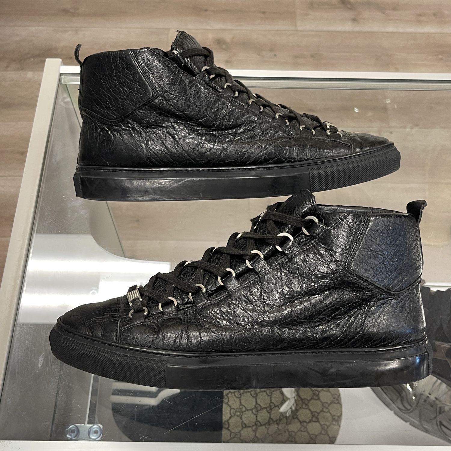 Balenciaga Arena High Shiny Black - Pre-Owned, Product Condition: Pre-Owned, Shoe Size: US M 10