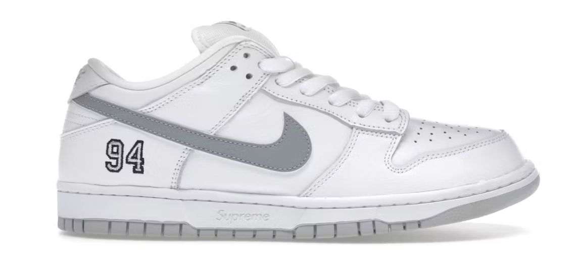 Nike SB Dunk Low Supreme 94 White Metallic Silver - Brand New