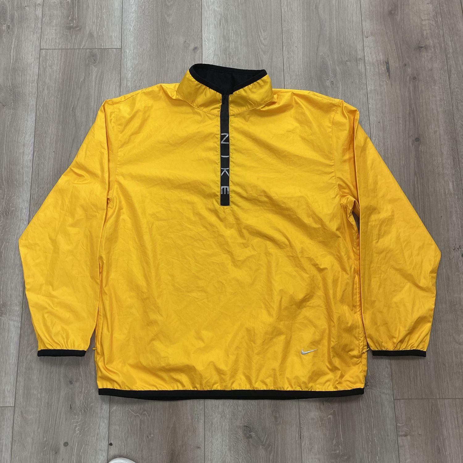 VINTAGE Nike Jacket Mens Medium Yellow Half Zip Spellout Windbreaker Pullover, Clothing Size: L, Product Condition: Pre-Owned