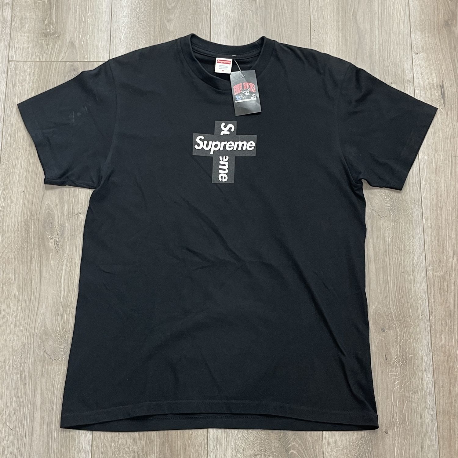 2020 Supreme Cross Box Logo Tee &#39;Black&#39; - Pre-Owned, Clothing Size: M, Product Condition: Pre-Owned