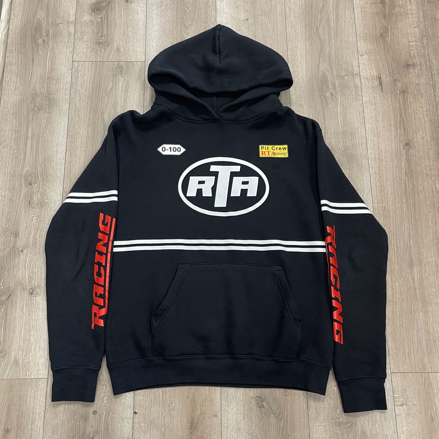 RTA Hoodie - BLACK RACING STRIPE - Pre-Owned, Clothing Size: M, Product Condition: Pre-Owned