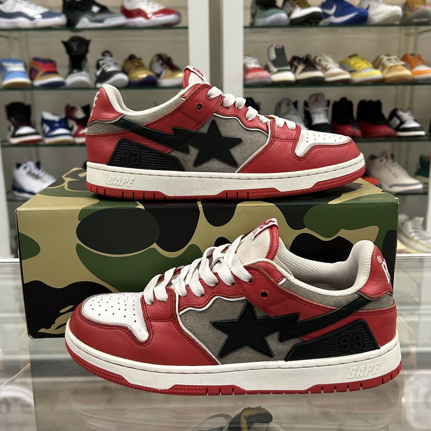 A Bathing Ape Bape SK8 Sta Red Grey - Pre-Owned, Product Condition: Pre-Owned, Shoe Size: US M 9