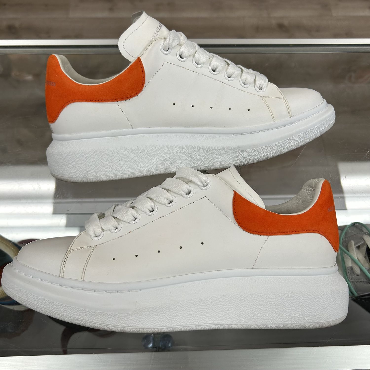 Alexander McQueen Oversized Off White Orange - Pre-Owned, Product Condition: Pre-Owned, Shoe Size: US M 10