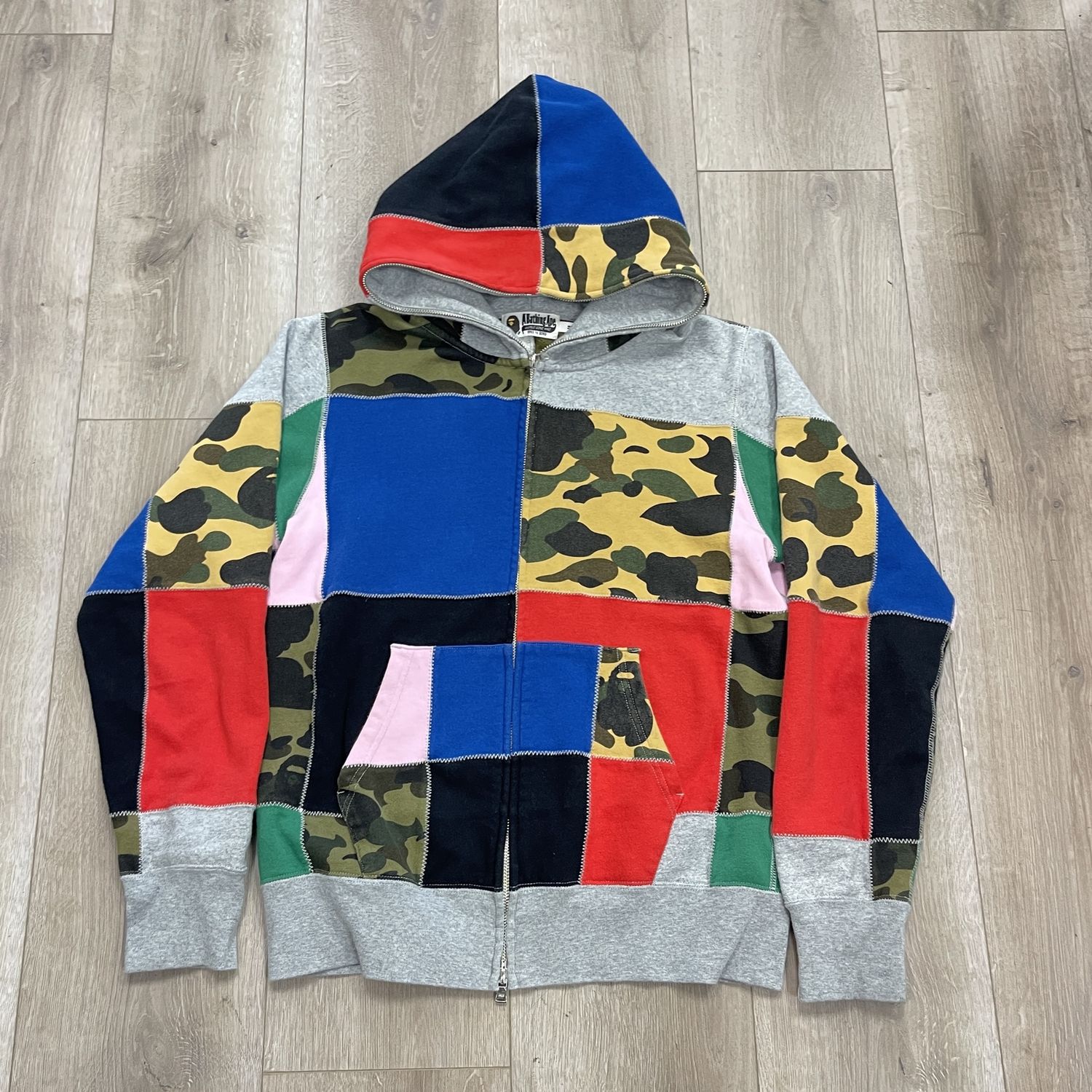 BAPE Patchwork Hoodie &#39;Multicolor&#39; - Pre-Owned, Clothing Size: M, Product Condition: Pre-Owned