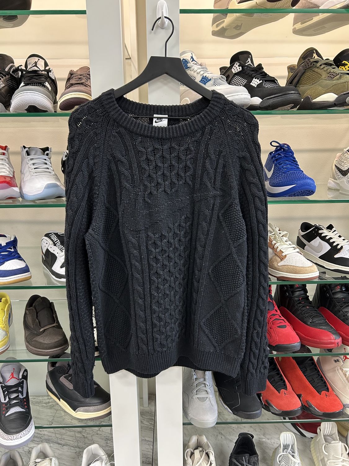Nike Cable Knit L/S Sweater (US Sizing) Black - Pre-Owned, Product Condition: Pre-Owned, Shoe Size: US M S
