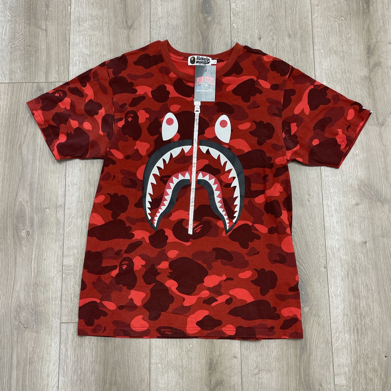 BAPE Color Camo Shark Tee Red - Pre-Owned, Clothing Size: L, Product Condition: Pre-Owned