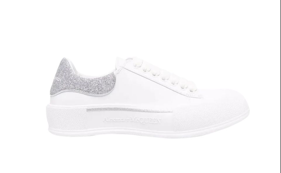 Alexander McQueen Deck Lace-Up Plimsoll White Silver • Pre-Owned, Product Condition: Pre-Owned, Shoe Size: US M 13