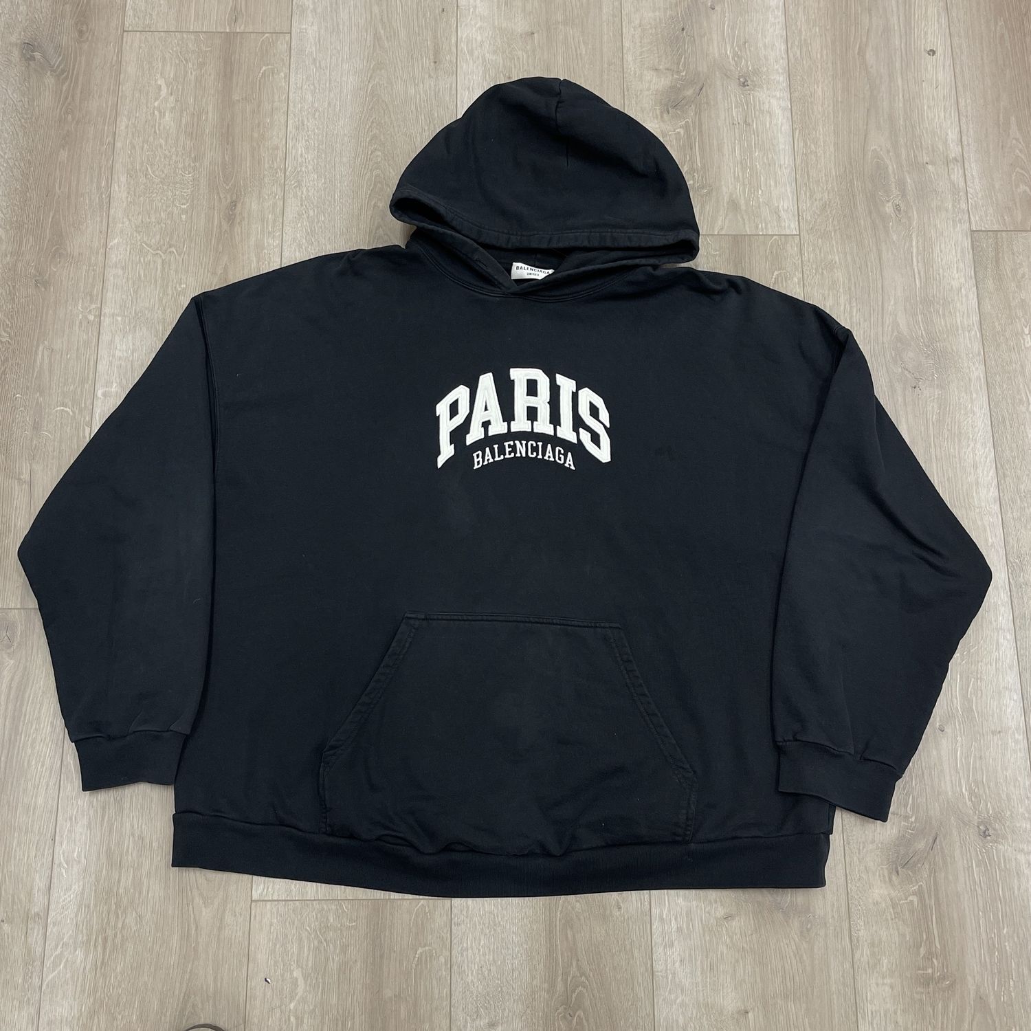 Balenciaga Mens Cities Paris Wide Fit Hoodie Black - Pre-Owned, Clothing Size: XXL, Product Condition: Pre-Owned