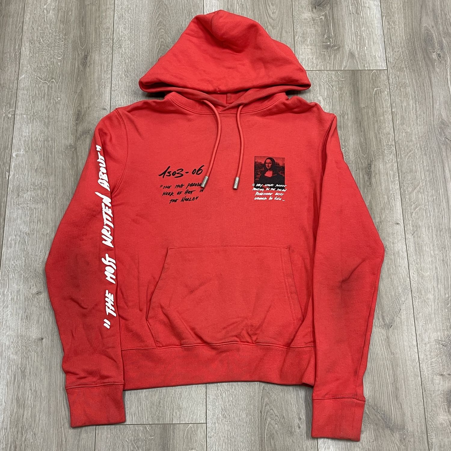 OFF-WHITE Monalisa Graphic Print Hoodie Red/Black - Pre-Owned, Clothing Size: XS, Product Condition: Pre-Owned