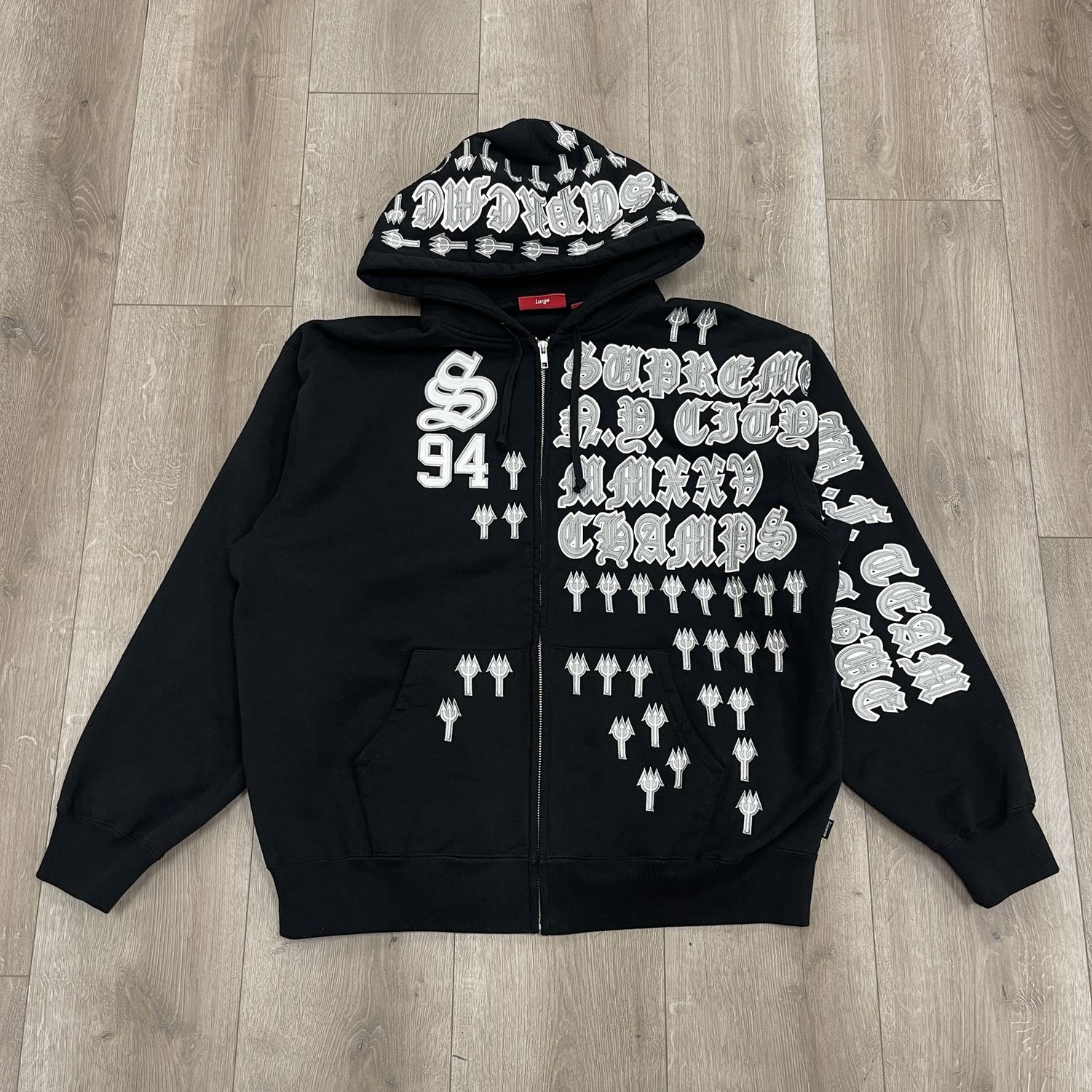 Supreme League Champs Zip Up Hooded Sweatshirt Black - New, Clothing Size: L, Product Condition: Brand New