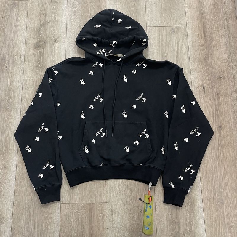 OFF-WHITE Oversized Fit Allover Logo Hoodie Black - Pre-Owned