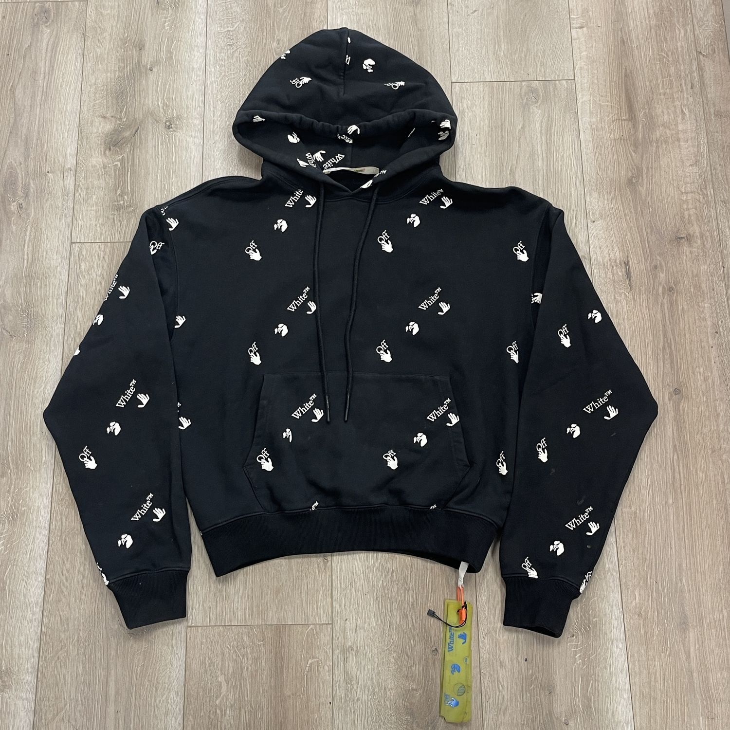 OFF-WHITE Oversized Fit Allover Logo Hoodie Black - Pre-Owned, Clothing Size: M, Product Condition: Pre-Owned