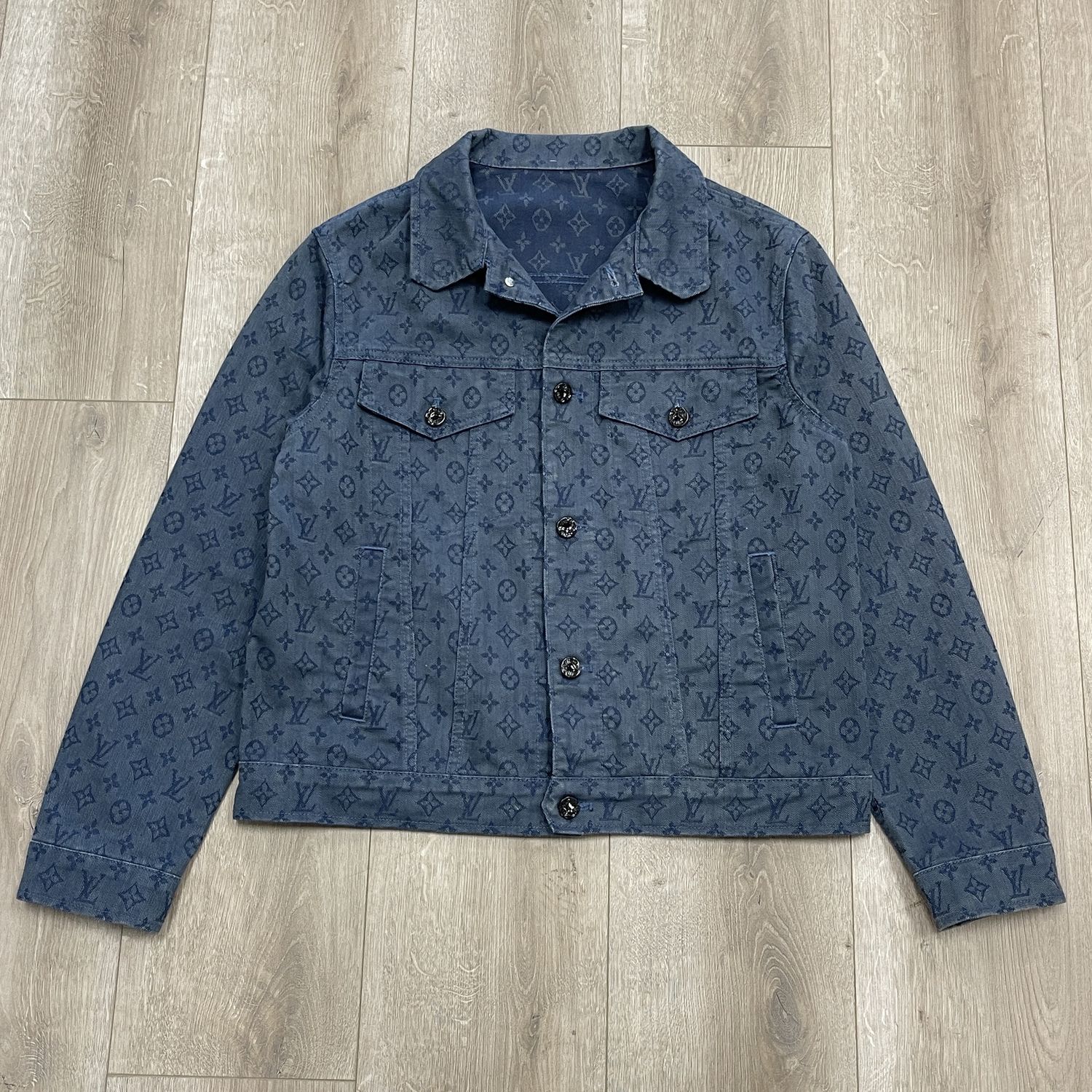 Louis Vuitton Monogram Denim Jacket in Navy - Pre-Owned, Clothing Size: L, Product Condition: Pre-Owned