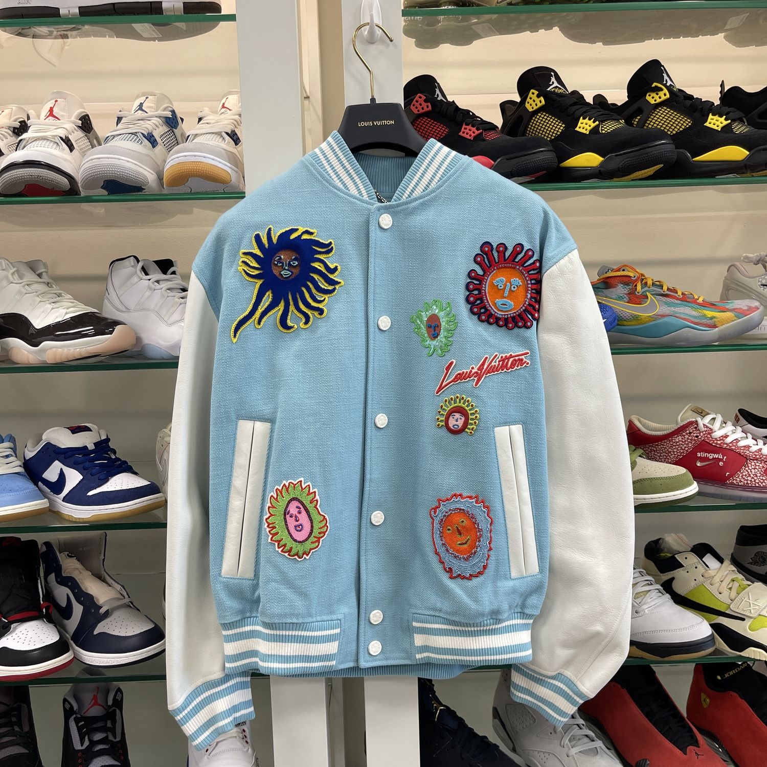 2023 Louis Vuitton x Yayoi Kusama Faces Embroidered Varsity Jacket - New, Clothing Size: L, Product Condition: Brand New