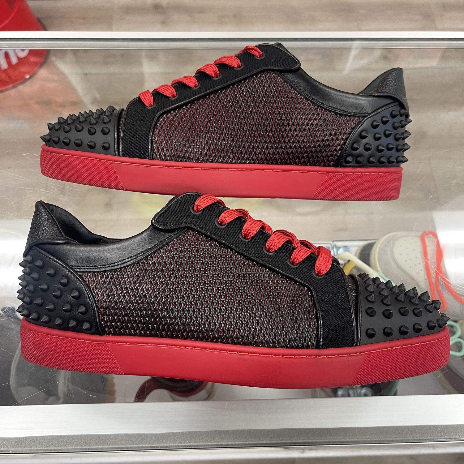 CHRISTIAN LOUBOUTIN Seavaste 2 Orlato Flat Sneaker In Black/ Loubi - Pre-Owned, Clothing Size: US M 13, Product Condition: Pre-Owned