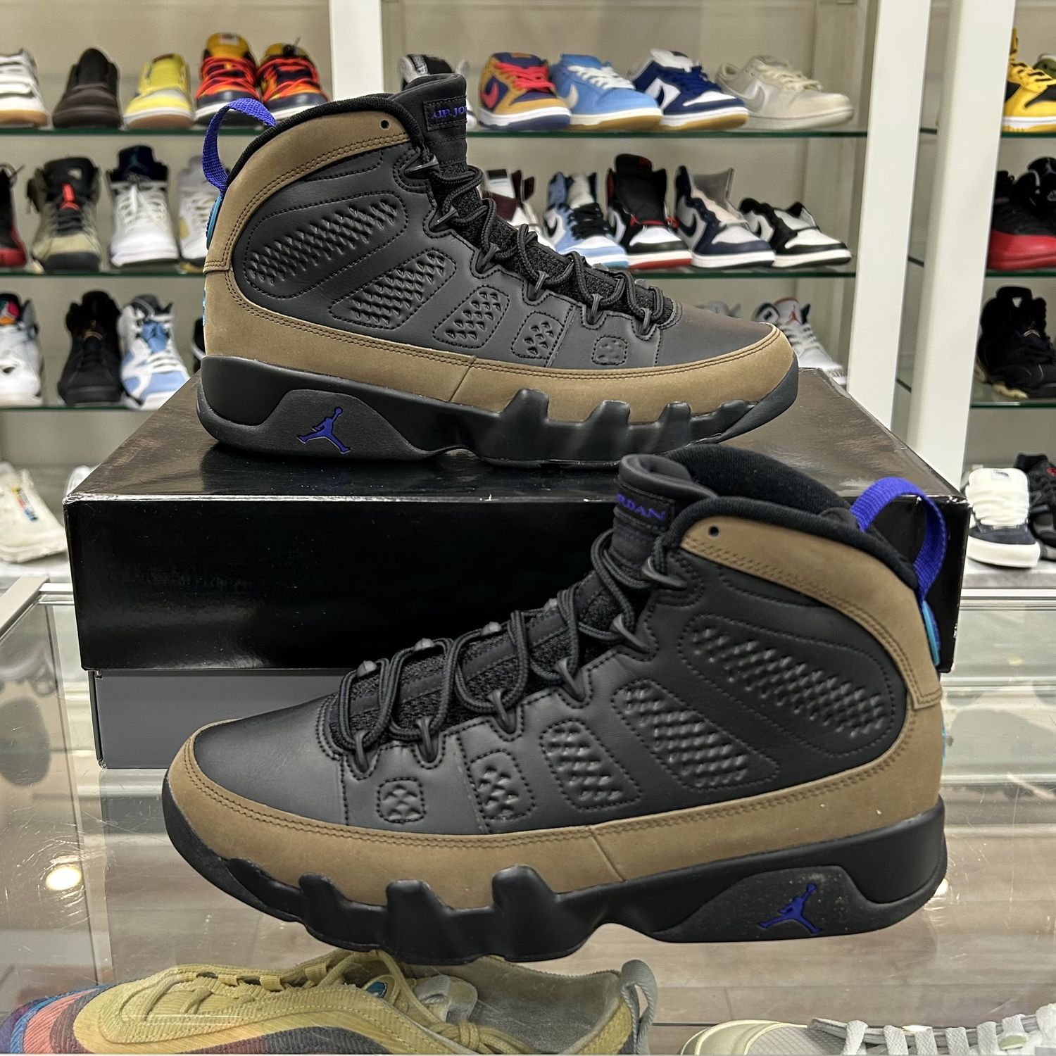 Jordan 9 Retro Light Olive Concord, Product Condition: Pre-Owned, Shoe Size: US M 10