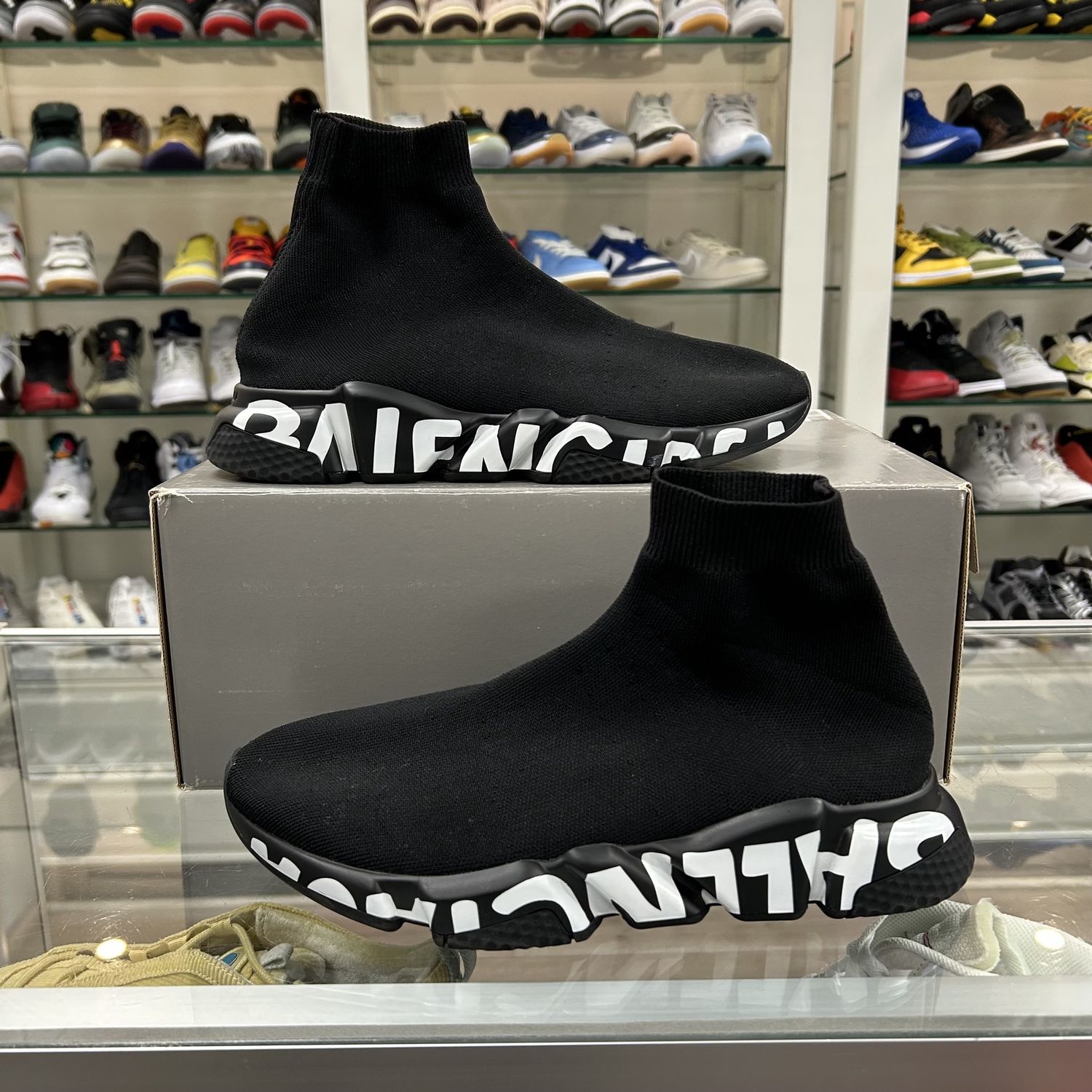 Balenciaga Speed Trainer Black Graffiti - Pre-Owned, Shoe Size: US M 9