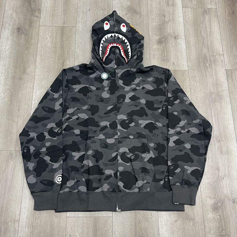 BAPE Grid Camo Shark Full Zip Hoodie &#39;Black&#39; - New
