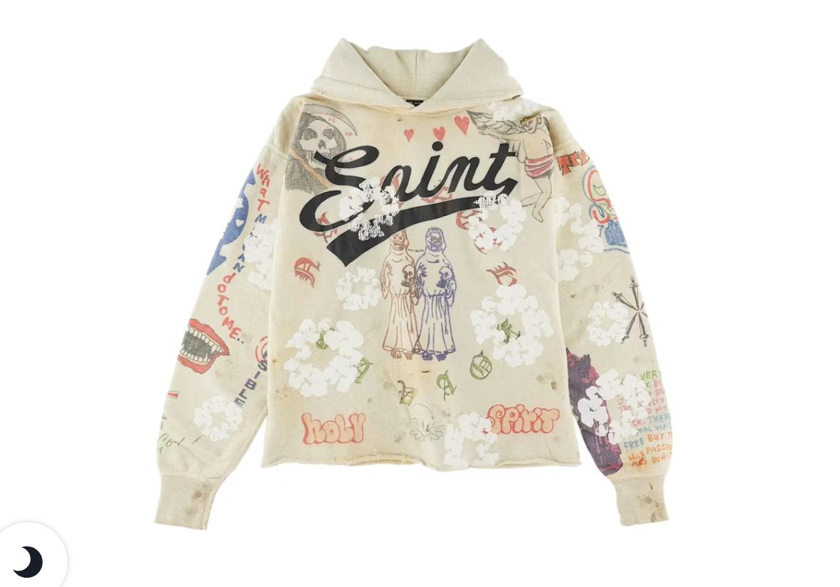 Saint Mxxxxxx x Denim Tears Graffiti Hoodie Grey • Pre-Owned, Clothing Size: US M, Product Condition: Pre-Owned