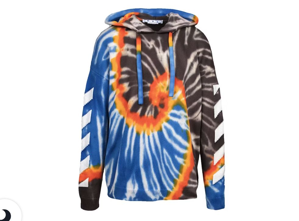 Off-White Tie Dye Knit Hoodie Brown/Blue/Multi • Pre-Owned [9516], Clothing Size: XL, Product Condition: Used