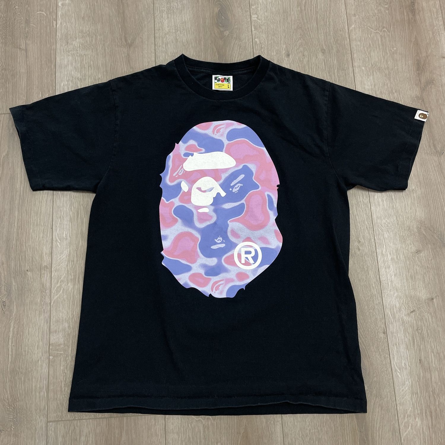 BAPE Liquid Camo Big Ape Head Tee (SS24) Black - Pre-Owned, Clothing Size: L, Product Condition: Pre-Owned